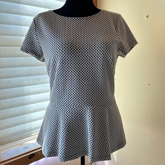 Banana Republic Peplum Top Black and White Polka Dot Cap Sleeve Size 14/XLarge - Picture 4 of 8
